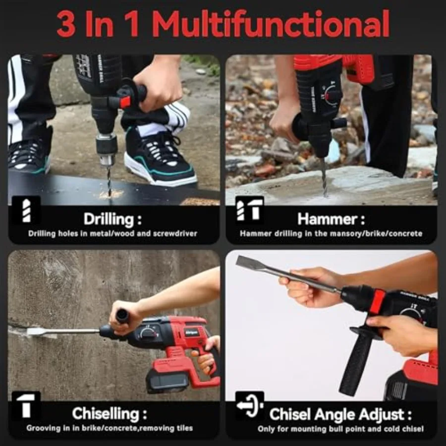 Akku-Bohrhammer, kompatibel mit 18 V Akku, bürstenloser SDS 2,6 Joule Bohrhammer für den Heimgebrauch in Beton