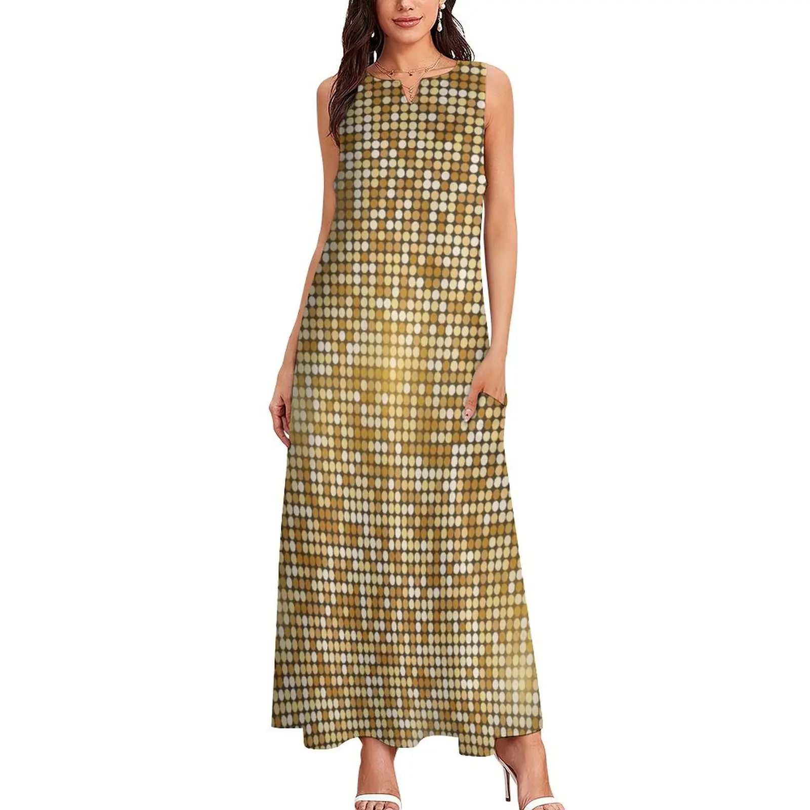 Retro Gold Glitters Golden Disco Ball Shine optical illusion HD High Quality Online Store Long Dress Aesthetic clothing