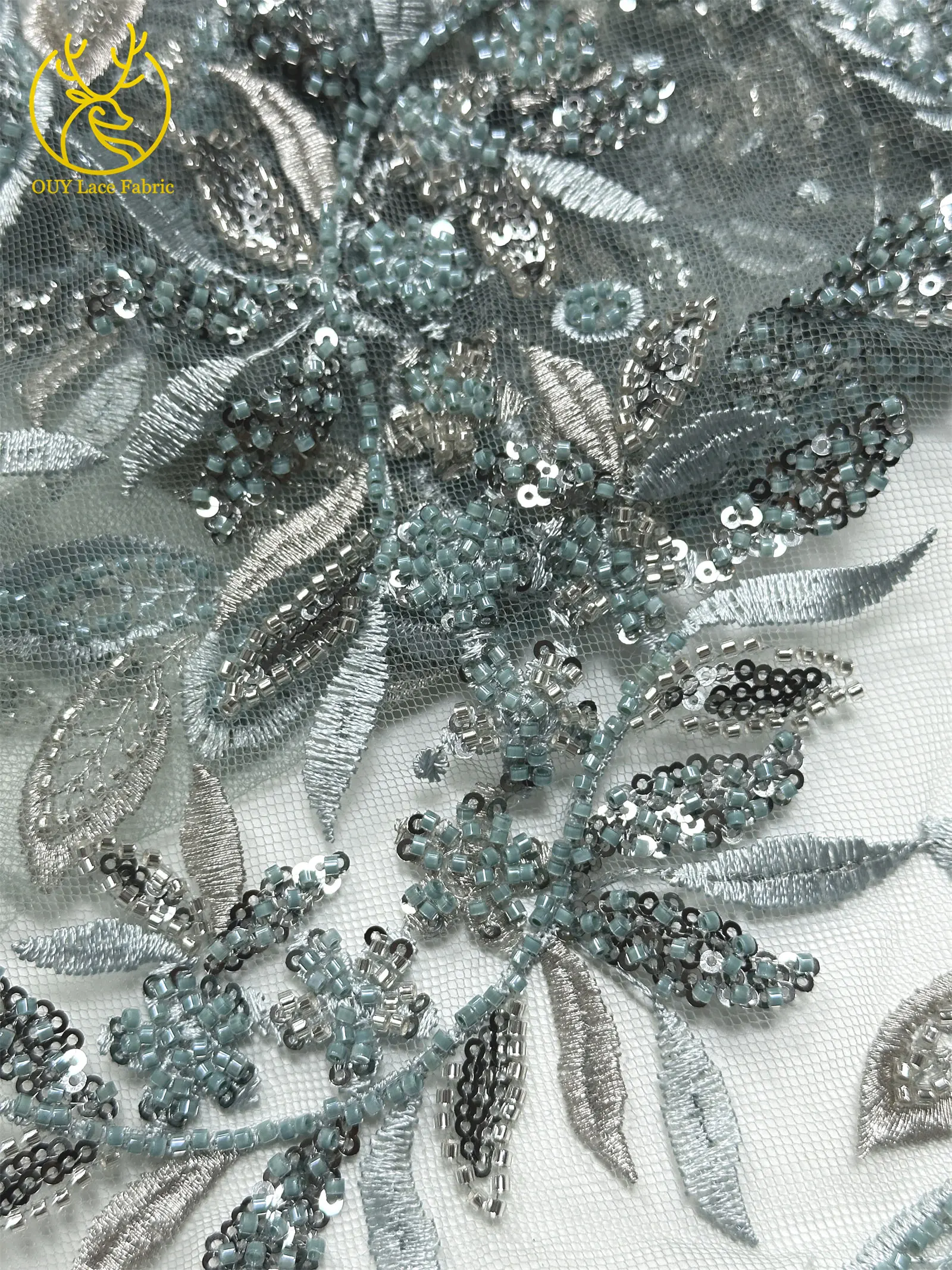 Eleganter afrikanischer Perlen-Stickerei-Spitzenstoff, 5 Yards, nigerianische französische Pailletten-Tüllspitze für Damen, Partykleid, DIY-Nähen – Detail 12