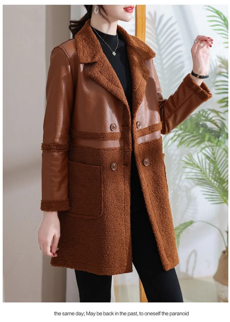 2024แจ็คเก็ตหนังขนแกะสไตล์เกาหลีสำหรับผู้หญิง, เสื้อกันลมแบบใหม่สำหรับฤดูใบไม้ร่วง/ฤดูหนาว