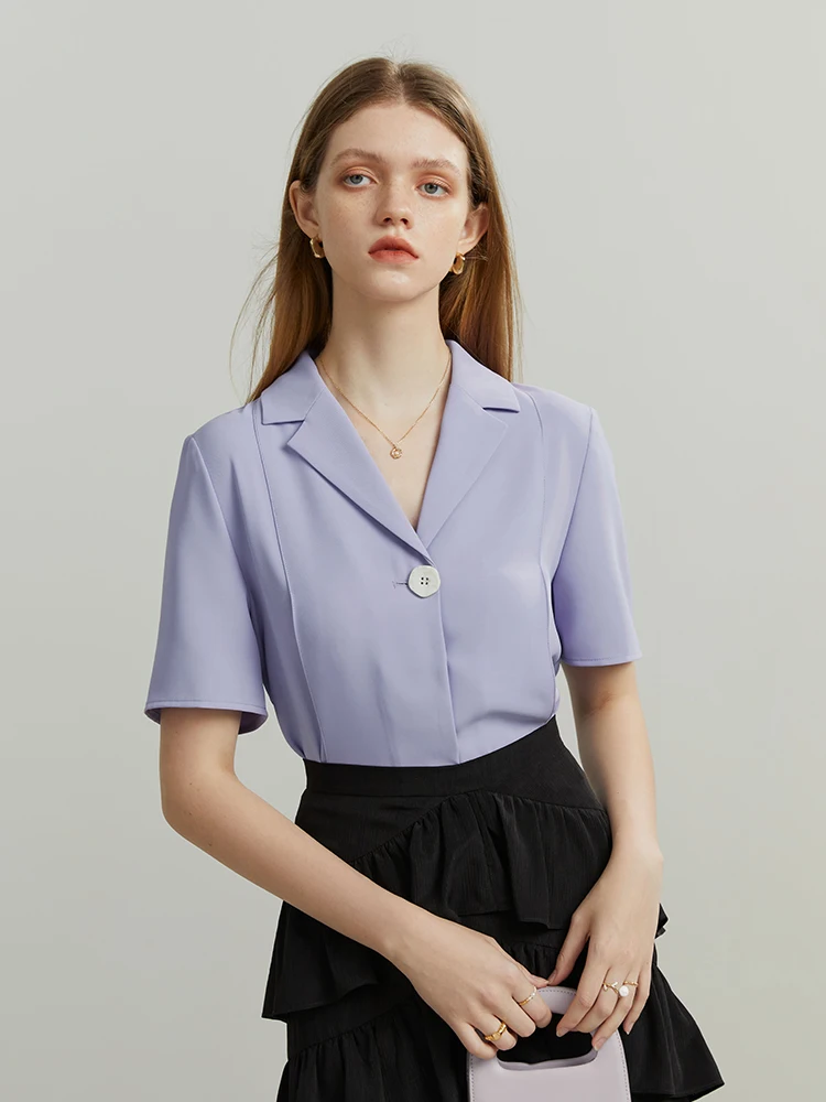 FSLE White Chiffon Short-sleeved Women's Shirt Office Lady Professional Commute Suit Collar Thin Female Tops Summer 2022