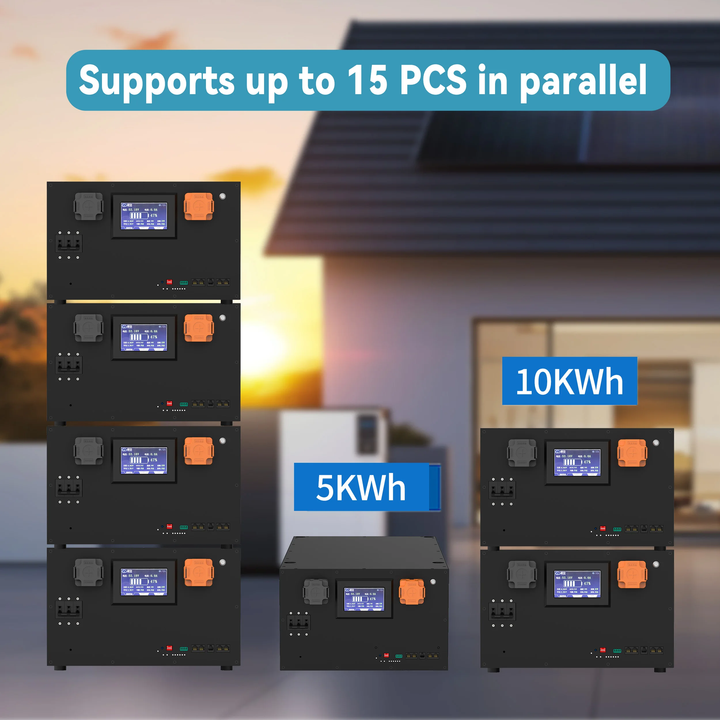 بطارية ليثيوم أيون البطارية الشمسية تخزين الطاقة 51.2 فولت 280 أمبير بطارية LiFePO4 الشمسية المثبتة على الرف