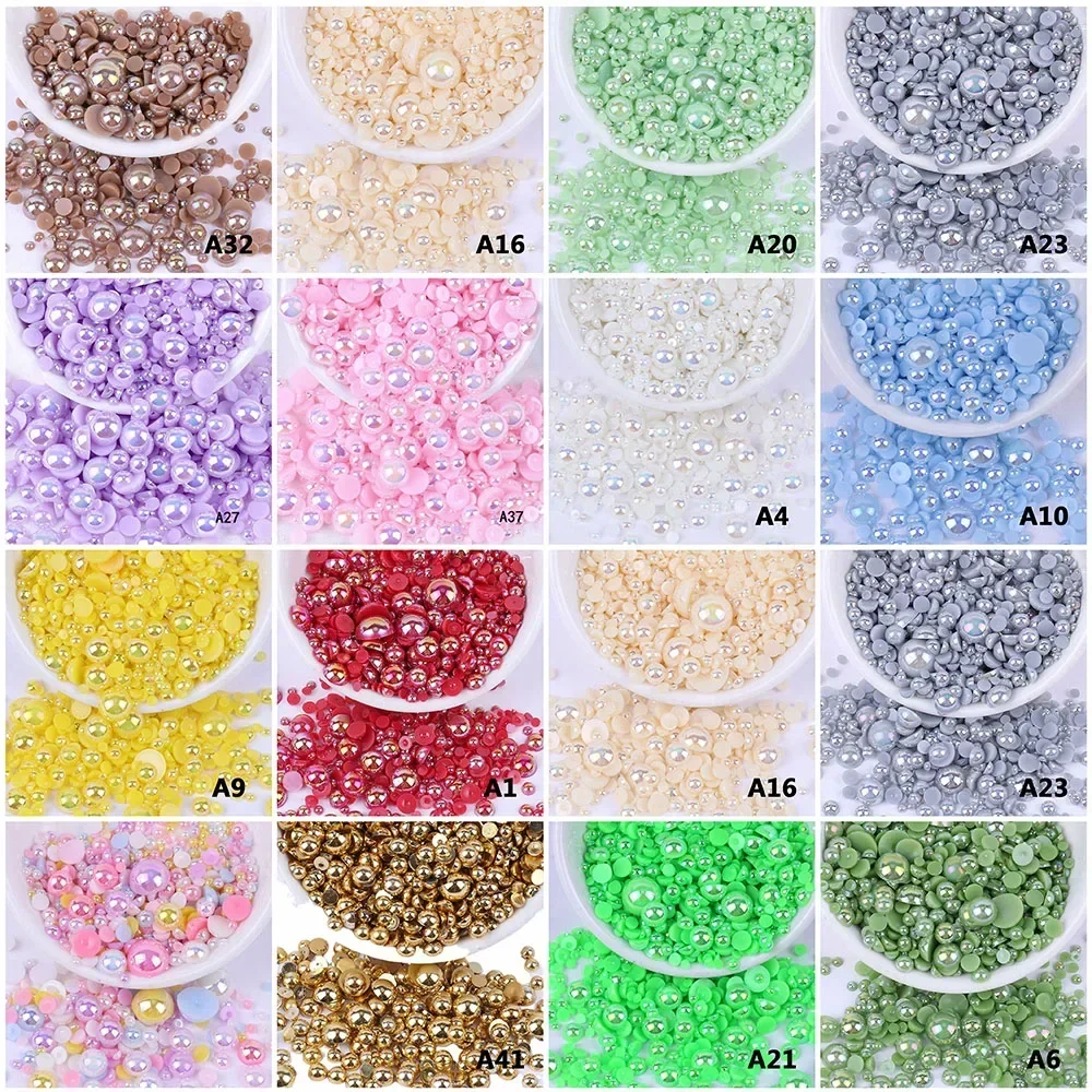 2/3/4/5/6/8/10mm AB Color Imitation Pearls Half Round Flatback Beads Nail DIY Shoes Hats Cups Decoration Women Accessories