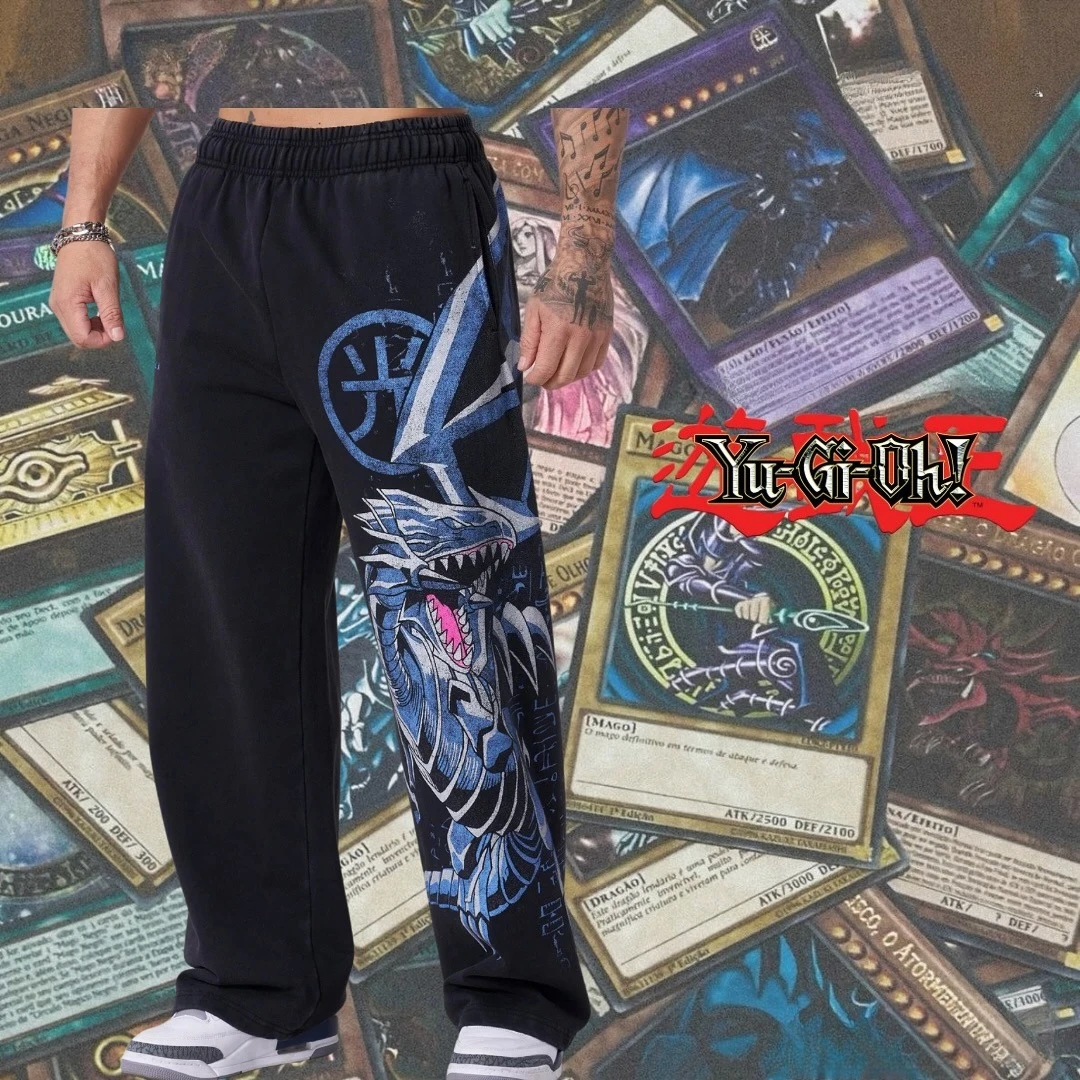 

New Y2k Yu-Gi-Oh Pants Men Baggy Blue Dragon Trouser Wide Leg Harajuku Streetwear Casual Vintage Hip Hop Joggers Men Clothing