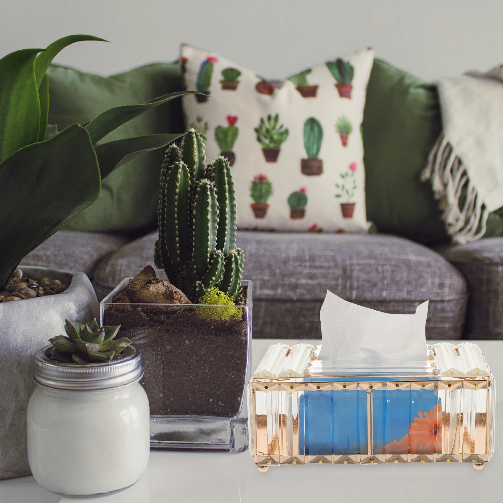 

Gold Metal Crystal Tissue Box Cover Rectangular Household Storage Organizer Bedroom Living Room Desktop Decorative Tissue