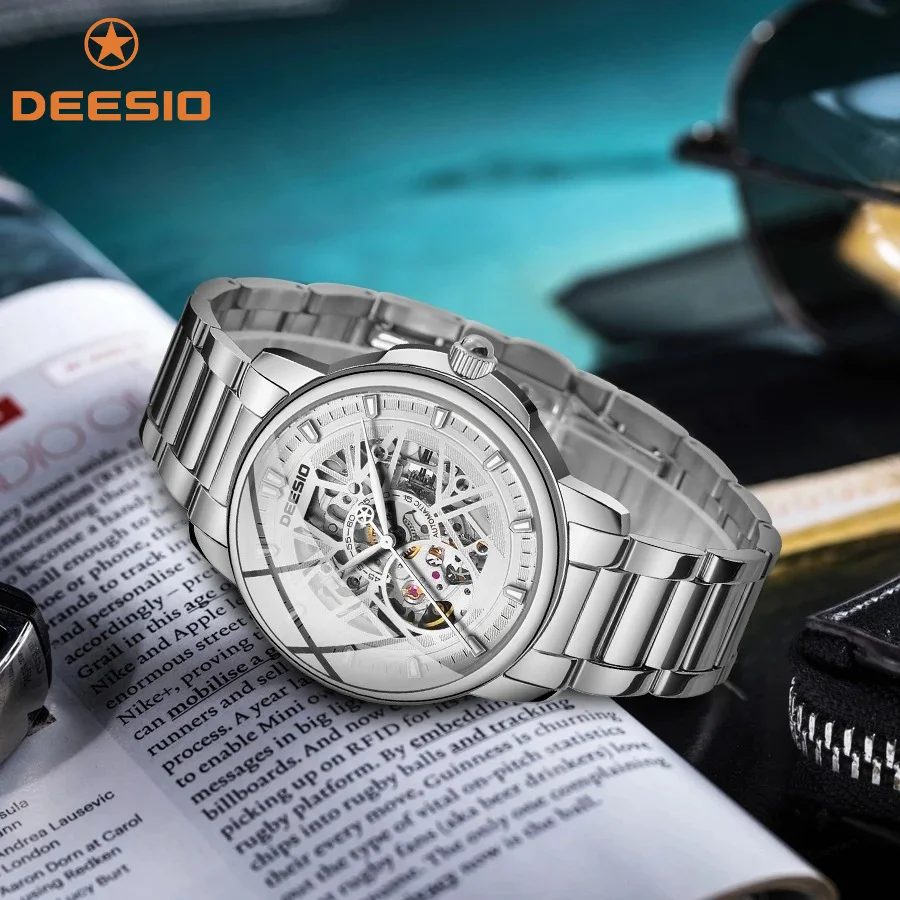 

Deesio New E8003GD Hollow Watch Fashion Luxury Bussiness Mechanical Watches Waterproof Automatic Movement Wristwatches Gifts Men