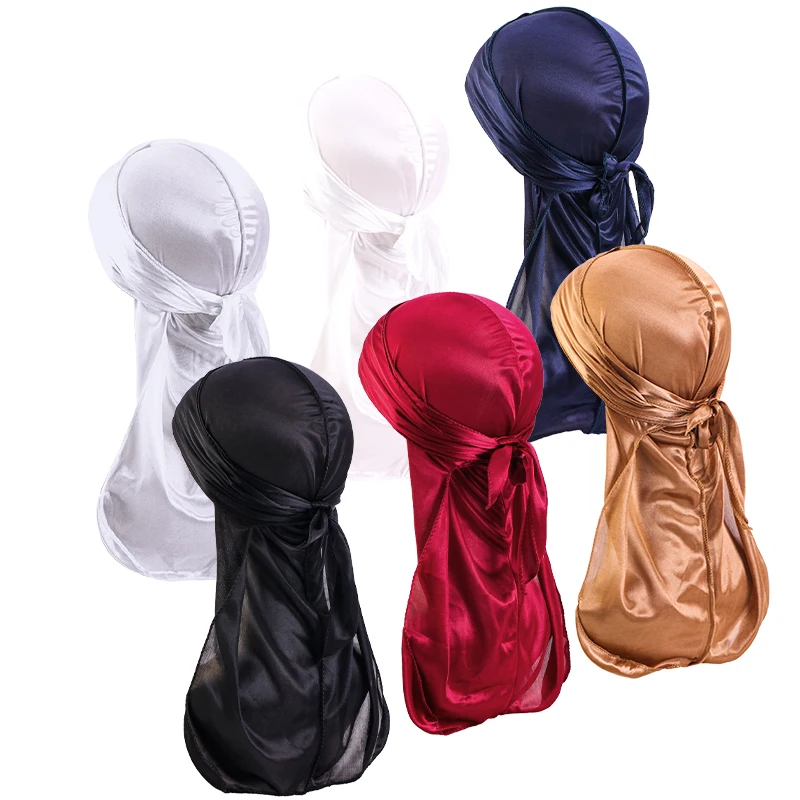 6PCS/LOT Unisex Men Women Bandana Durag Headwear Headwear Silky Pirate Cap Wrap Hats Men Hip Hop Headband Biker Headwrap