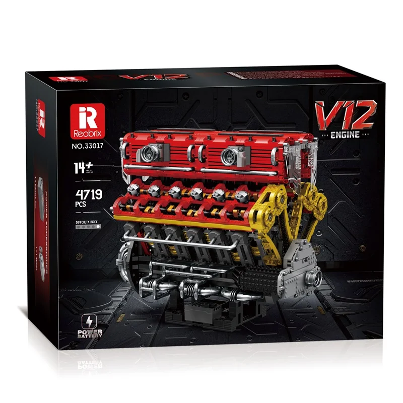 IN MAGAZZINO Reobrix 33017 MOC Tecnico Elettrico V12 Motore Building Blocks Assemblaggio Mattoni Modello Giocattoli per I Ragazzi Regalo Di Natale