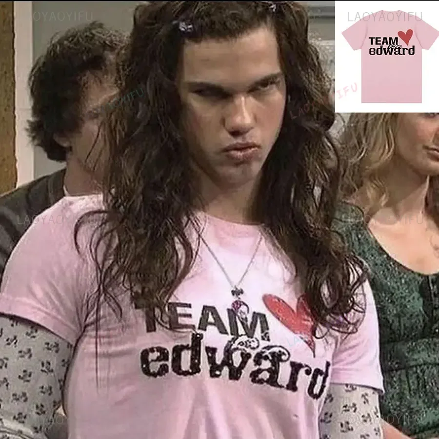 Chic Jacob wears Team Edward T-shirt Twilight Fan Clothing Vintage T-shirt Ladies Fashion Casual Large T-shirt Oversized shirt