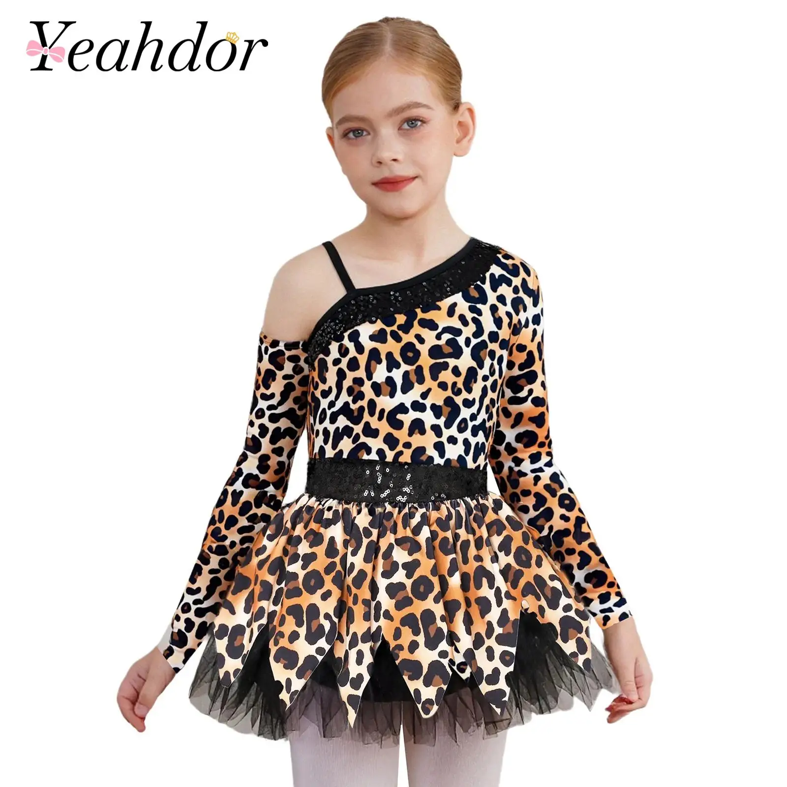 Kids Girls Cave Costume Primitive Tribal Dress Up Leopard Print Halloween Tribe Cavegirl Costume Historical Caveman Fancy Dress