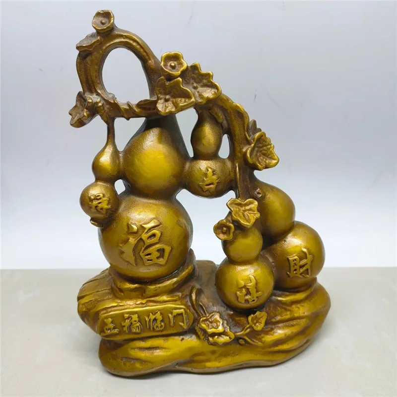 Brass gourd ornament, five blessings come to the home, good fortune arrives, decoration for living room, entrance, shop, desktop