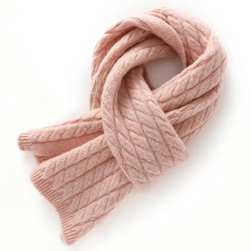 100% Cashmere Scarf Women Winter Warm Knitted Classic Twisted Flower Short Scarves Ladies Adults Scarf Christmas New Year Gift