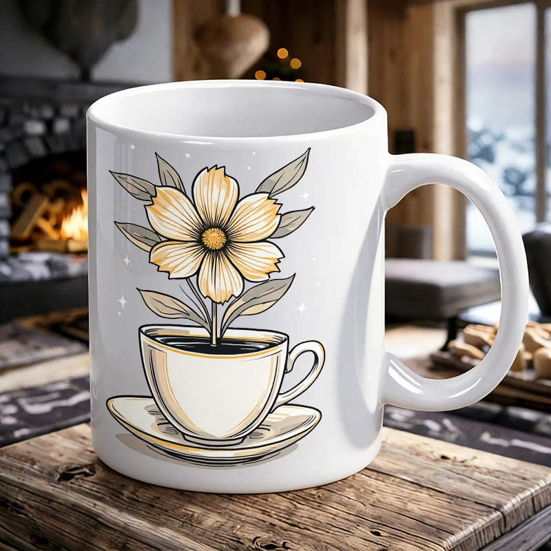 

1PCS Cup-shaped Flower Ceramic Cup, Coffee Cup, Milk Cup, Office Tea Cup, Drinking Cup, Fade-resistant, Gift for Friends