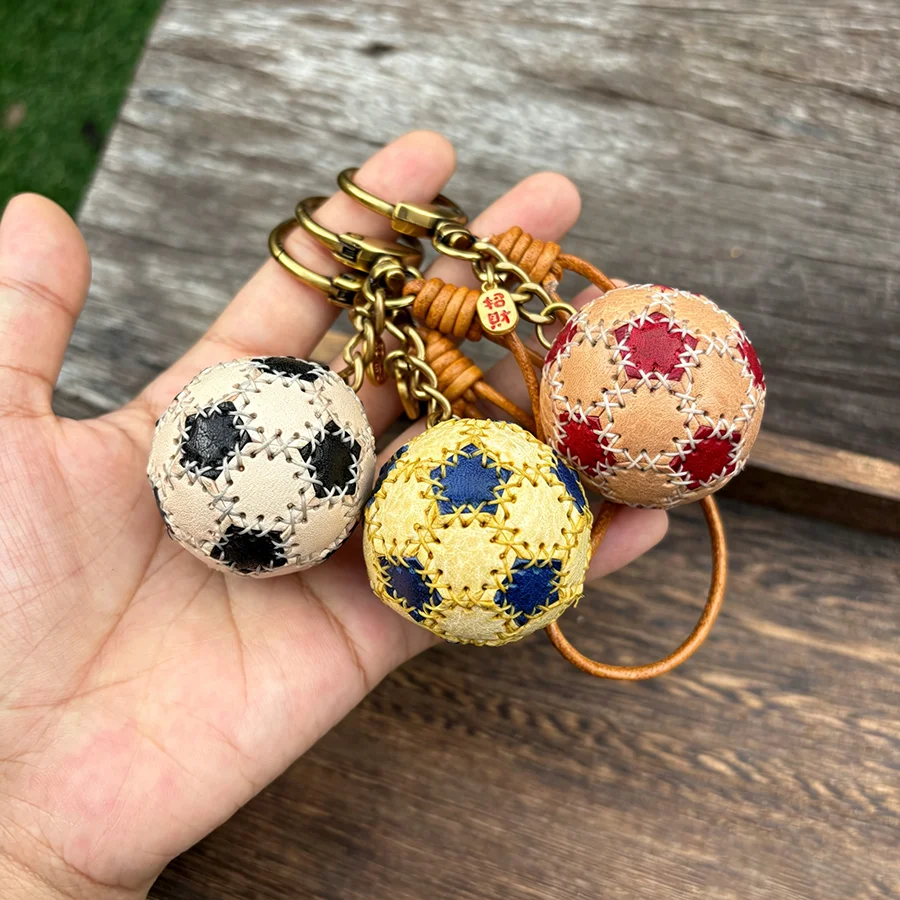 Cowhide Bag Charm Soccer Keyrings Wholesale Basketball Keychain Cute Sport Ball Series Crochet Keychain Bag Accessory Pendant
