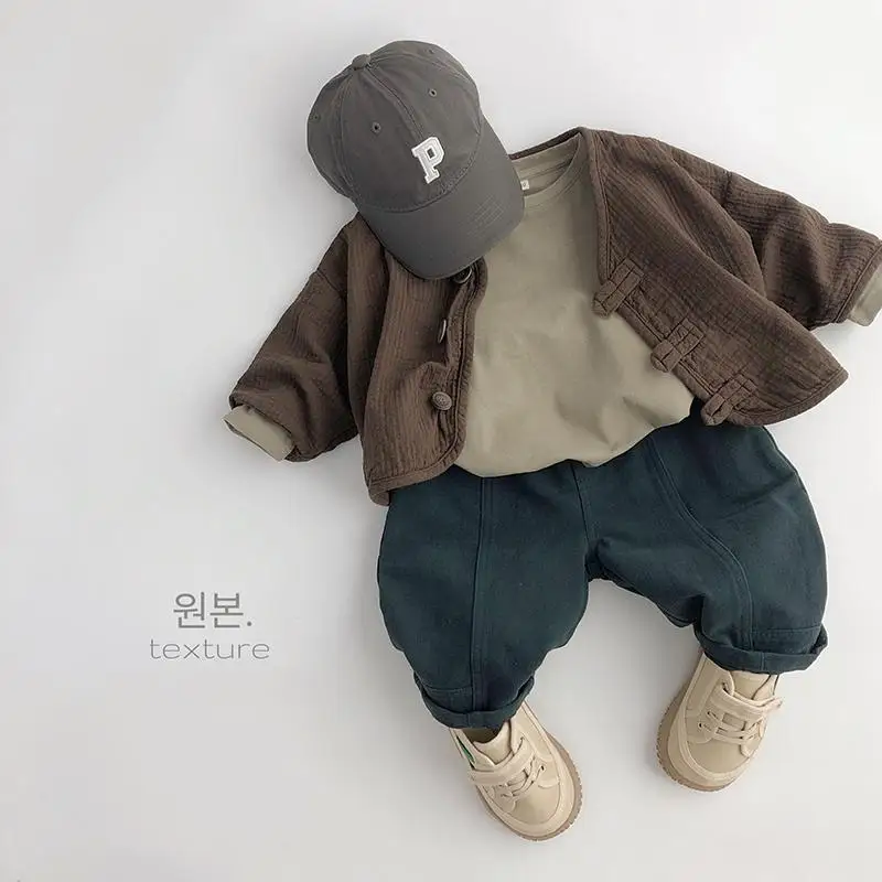 Retro Children's Korean of Spring and Autumn Cotton and Linen Jacket Precious Western-style Cardigan, Artistic Trend Forest