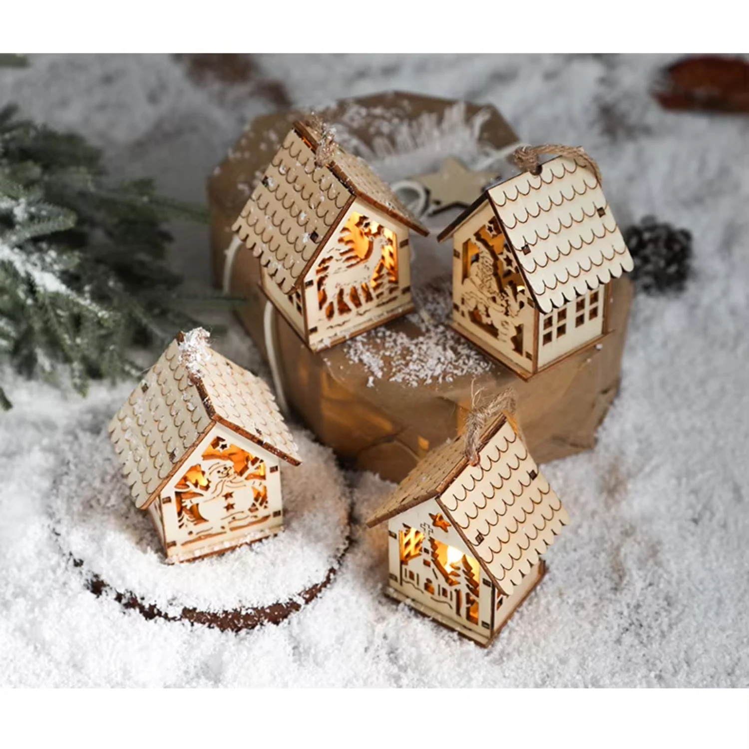 Wooden  Led Lights House Ornaments For  Christmas Tree Ornaments Xmas  New Year