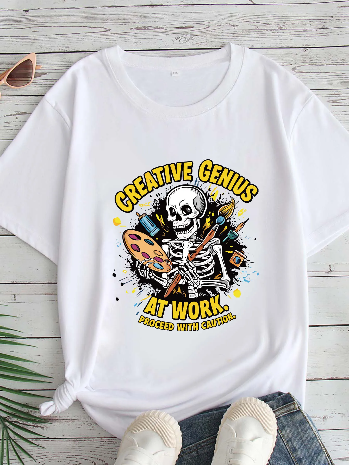 

Women's Large Size Printed round Neck Short Sleeve T-shirt 1-7XL Comfortable Casual Top in European Style