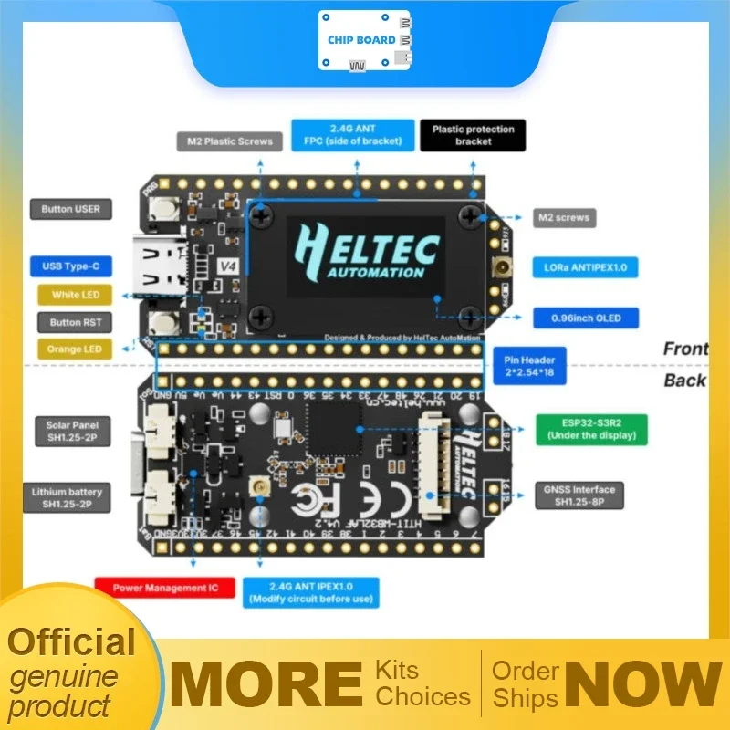 VoltSHeltec WiFi LoRa 32 V4 Communication Board, ESP32-S3 Based Off-Grid LoRa And Meshtastic Device With Solar Input, GNSS And 2