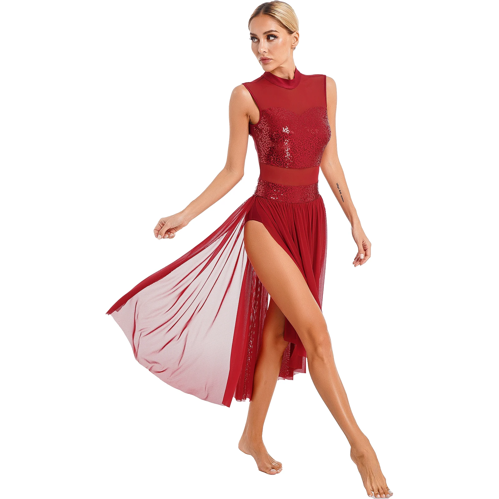 Womens Ballroom Modern Dance Dress paillettes body per balletto lirico Costume da ballo contemporaneo Stage Show Competition Dancewear