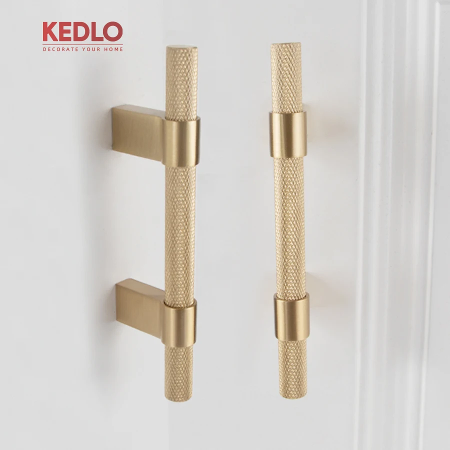 KEDLO Massiver Messinggriff mit Rändelung, klassisch, 500 mm, europäischer Luxusmöbelgriff, gebürstetes Messing, langer Griff – Detail 8