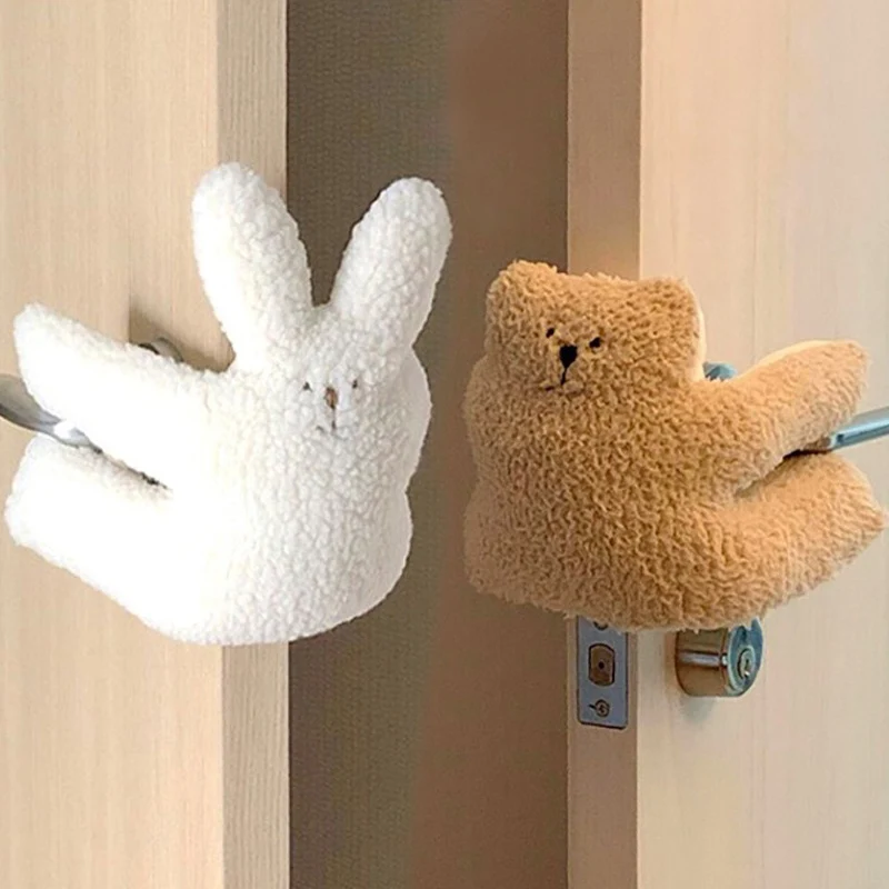 Nordic Style Anti-pinching Door Handle Cover Toy Stuffed Cartoon Bunny Brown Teddy Bear Baby Bed Decor Keep Door Open DOll