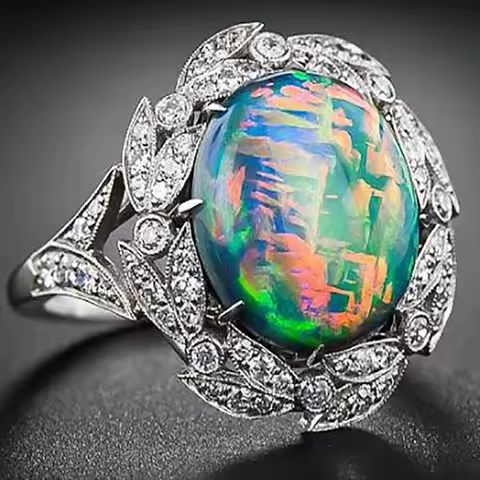 Unique Silver Color Ring Inlaid Sparkling White Crystal Zircon Rhinestone Ring Colorful Opal Ring for Women Party Jewelry