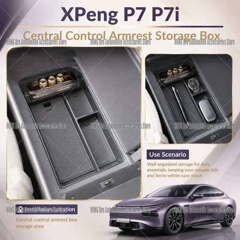 For XPeng P7 P7i Center Console Armrest Storage Box Organizer Tray Interior Accessories 2023 2024 Car Decor Supplies