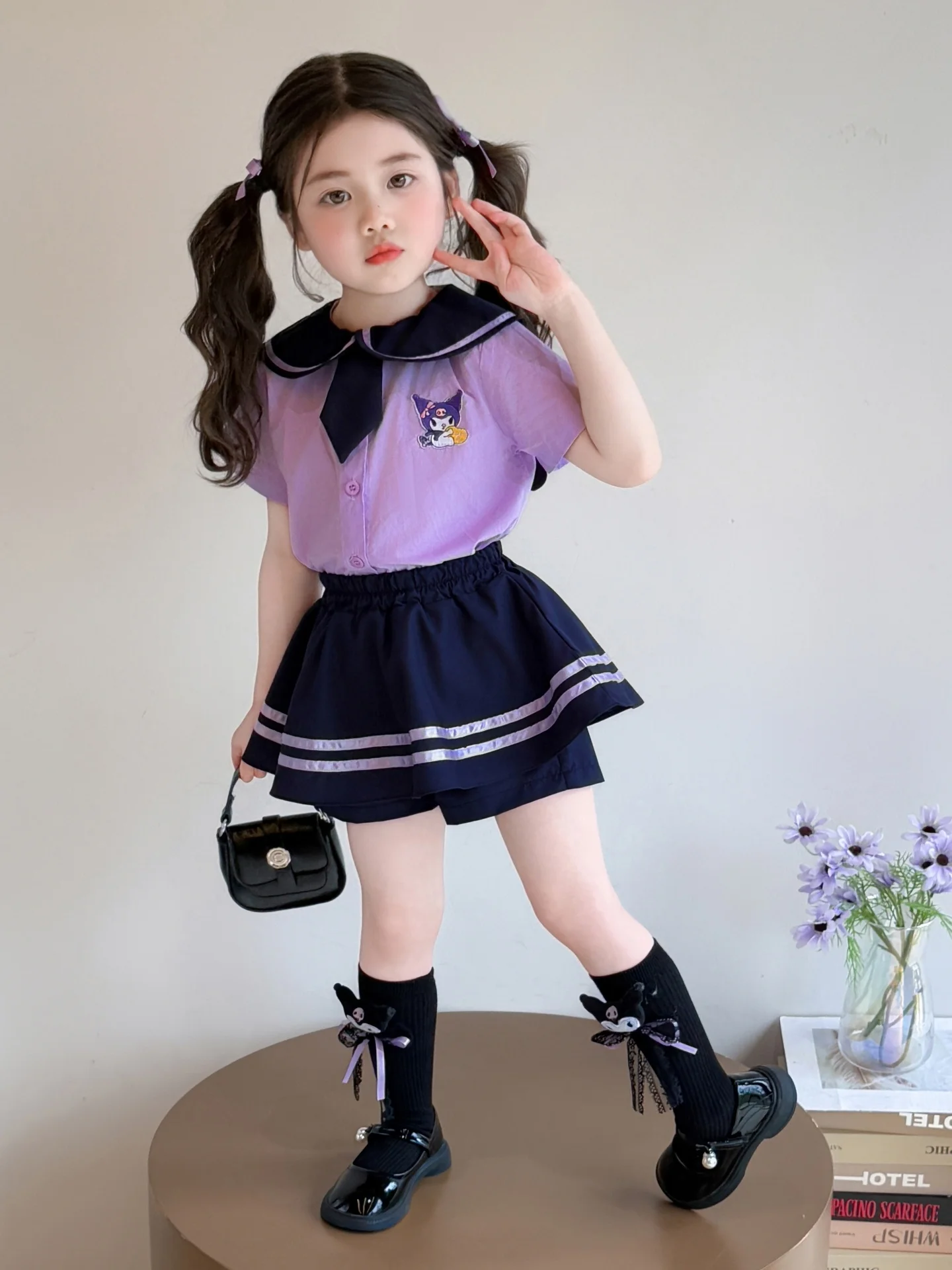 Conjunto de Saia Xadrez de Verão para Meninas 2026 Novo Vestido Komori Fofo para Bebê Menina Conjunto de Duas Peças de Verão ...