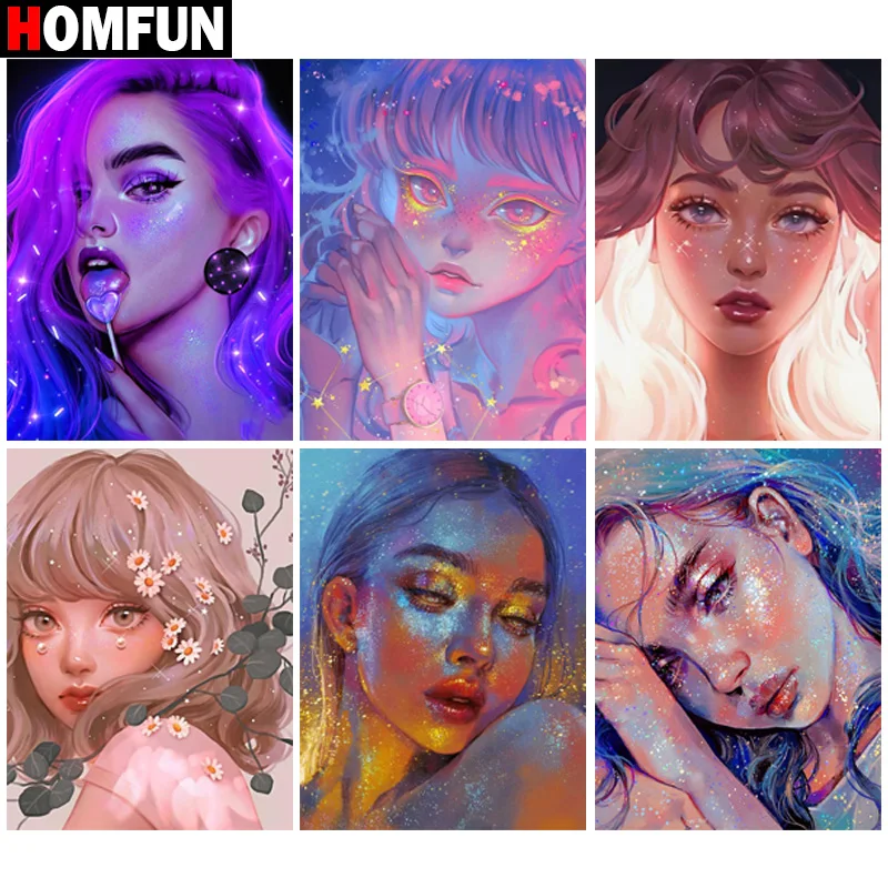 

HOMFUN 5D алмазная живопись полная дрель Алмазная вышивка "Портрет красоты" картина со стразами ручной работы домашний декор
