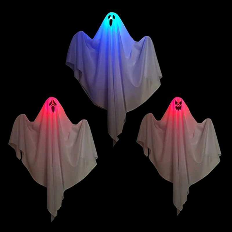 Halloween Hanging Ghosts Decorative 27.5 Inches 3 Expressions Cute Flying Ghost Windsock For Front Yard Patio Lawn