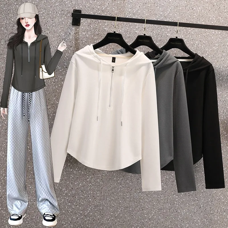 

Повседневная толстовка больших размеров с длинными рукавами, эффект похудения, весенняя новинка, женский топ, удобный свободный крой, корейский стиль, длинный рукав