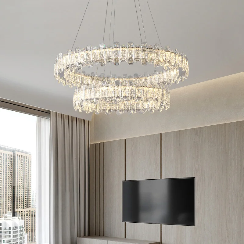 عكس الضوء K9 كريستال الثريا الفرنسية الفاخرة الحديثة قلادة LED ضوء للفيلا غرفة المعيشة غرفة الطعام إضاءة داخلية لامعة