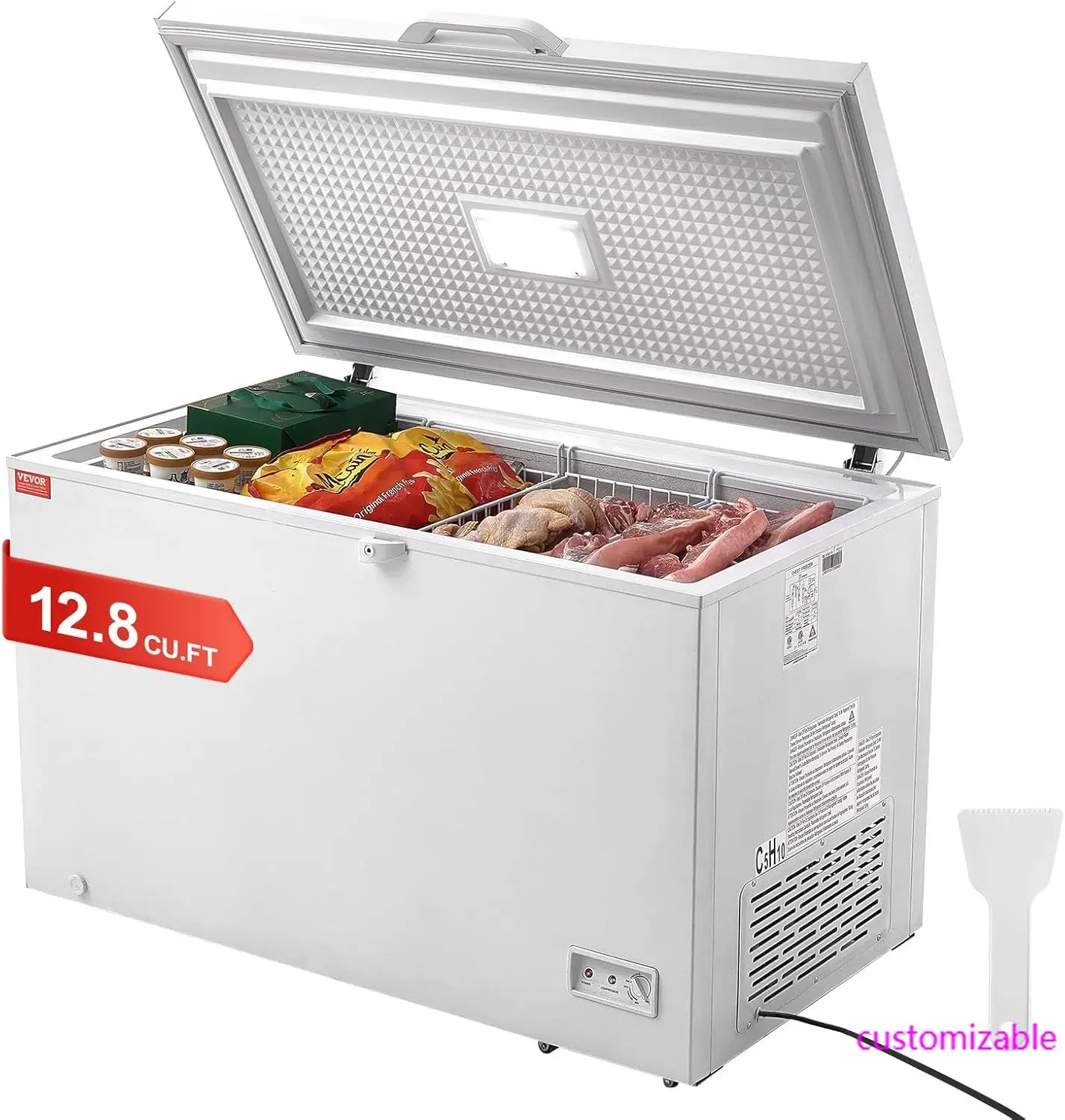 

Chest Freezer, 12.8 Cu.ft / 345 L Large Deep Freezer & 4 Removable Baskets, Freestanding Top Open Door Commercial Chest Freezers