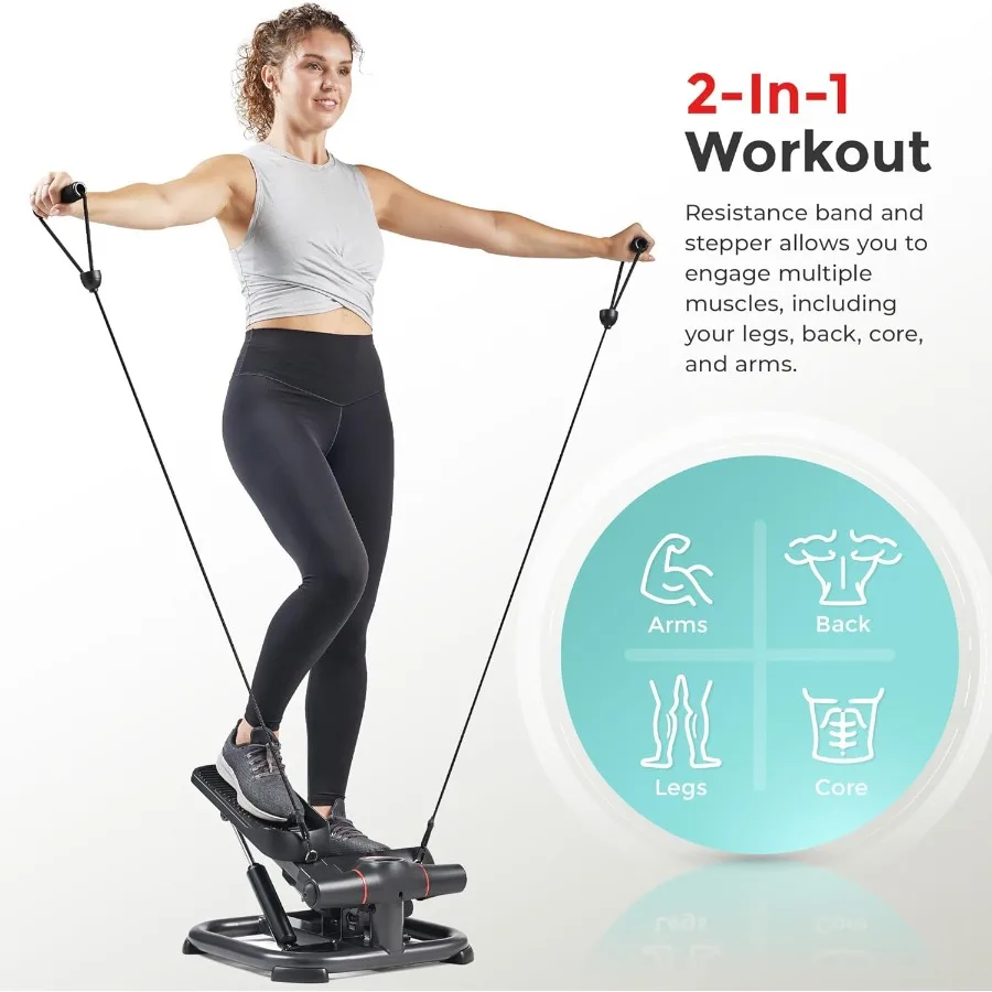 2-in-1 Premium Power Stepper mit Widerstandsbändern, stoßfestes Cardio, platzsparend, höhenverstellbar