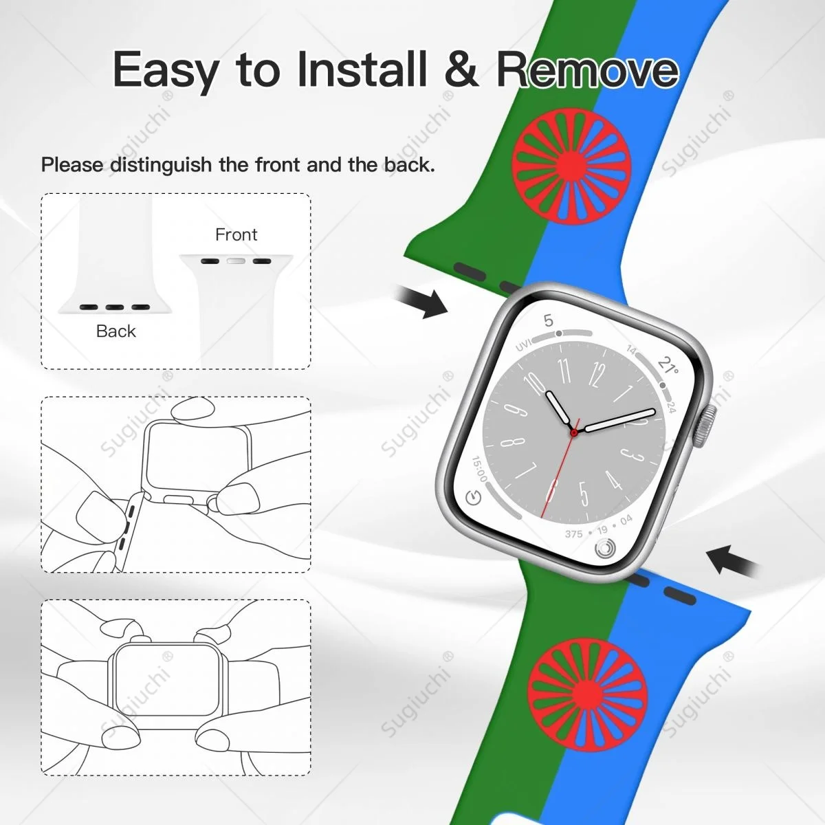 Apple Watch Band Ultra 2 용 Romani 3D 스트랩의 유니섹스 Rom 집시 깃발 Iwatch Series 9 8 7 6 SE 5 4 용 실리콘 시계 밴드