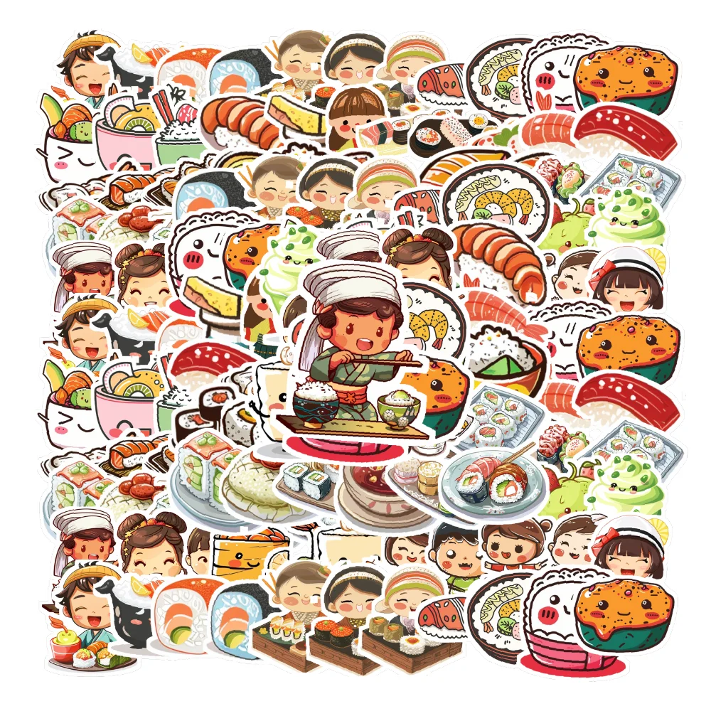 55pcs Burger, Pizza, Coffee Japanese Food Theme Stickers Decorated Notebook Water Bottle Diary Classic Toy Scrapbook DIY Decal