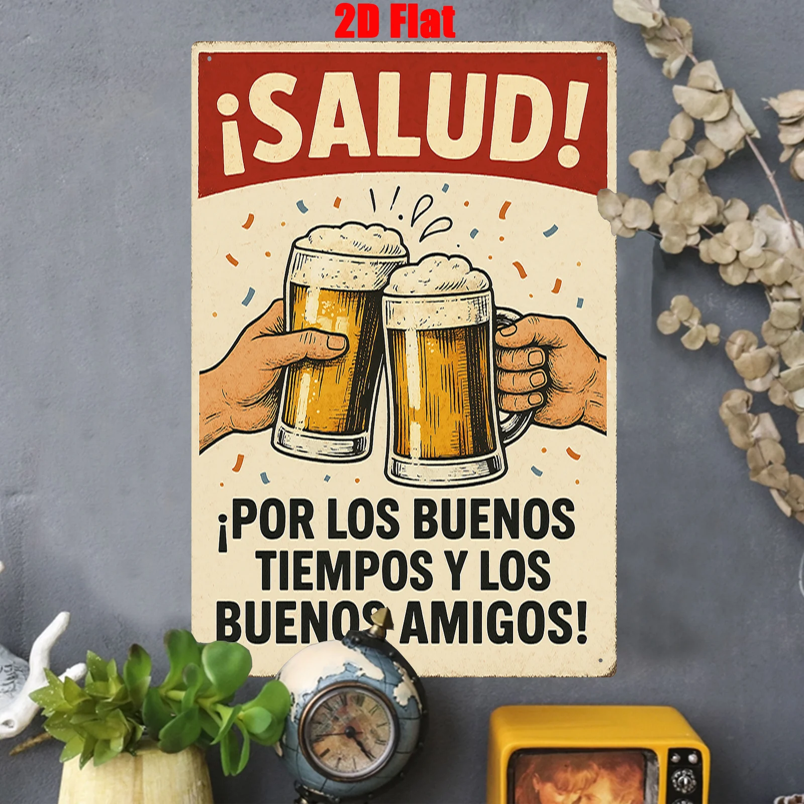 ,  Metal Wall Art Sign, Decoration Poster, Spanish Cheers Theme Iron Mural, Suitable for Home Wine Cellar, Bar, Tavern,