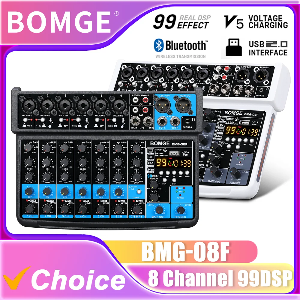 Audio Interface Usb 8 Channel - BOMGE BMG-08F 8-канальный аудиомикшер для диджеев,