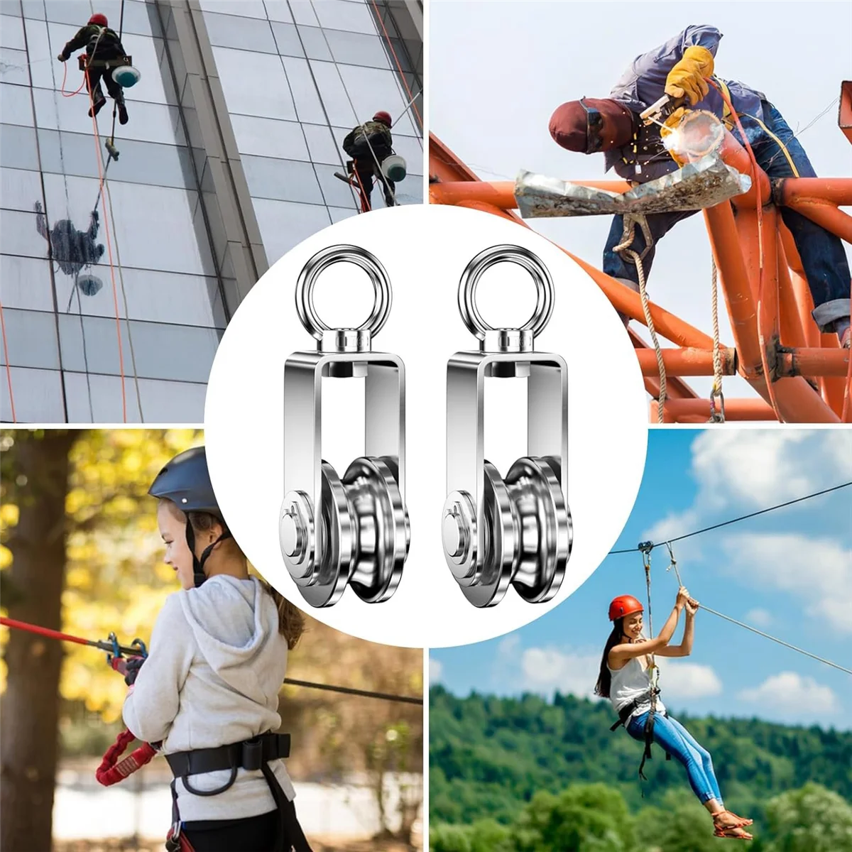 A47U Cable Pulley Wheel Stainless Steel Swivel Pulley Block Silence Rotation Traction Wheel for System Lifting Gym 2Pcs