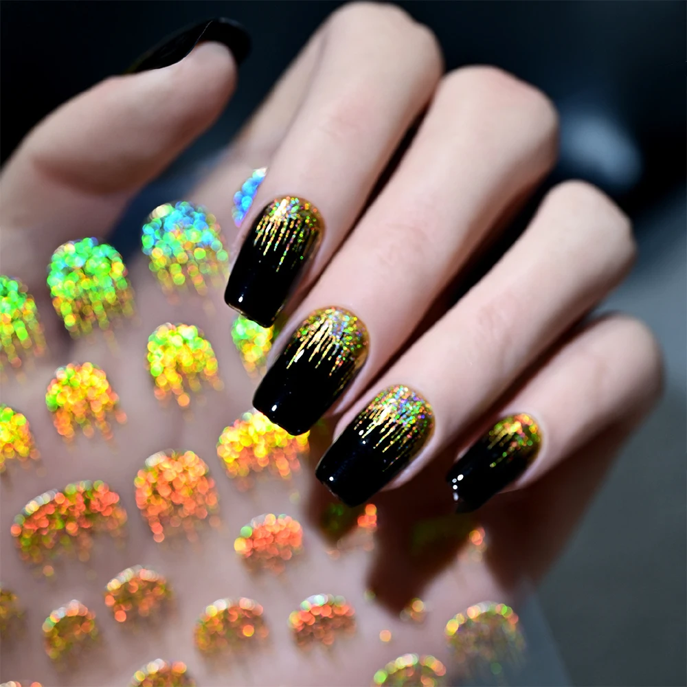 Pegatina holográfica 5D para uñas con purpurina láser, fuegos artificiales, arcoíris, línea francesa, calcomanías para uñas, borla colorida, deslizador de manicura autoadhesivo