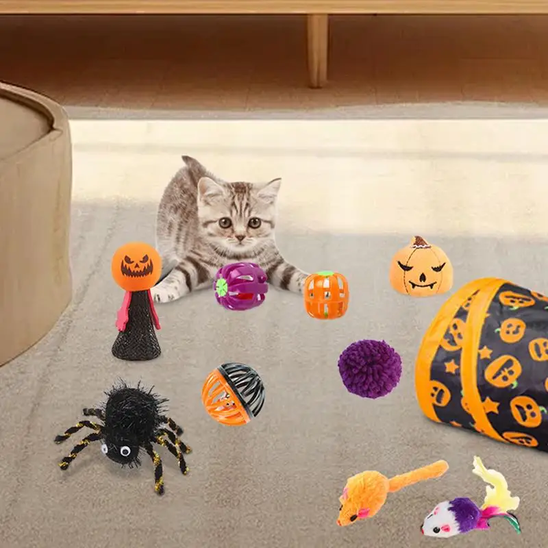 Túnel de interior para gatos, juego de juguetes para gatos de Halloween, túnel plegable para reducir el aburrimiento del gato, muebles de juego para todas las estaciones para balcón