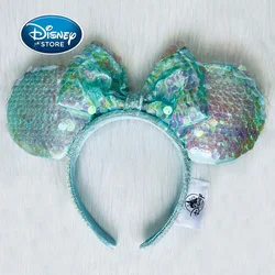 Original New Disney Mermaid Sequins Headband Cartoon Cyan Ariel Princess Ear Mickey Minnie Ears Adult/Child Sequin Bow Headband