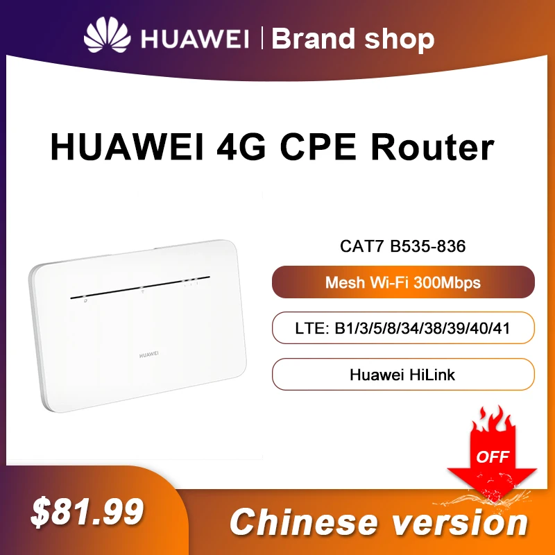 

HUAWEI 4G Router Pro B535-836 LTE 300 Mbps Dual-Band Wi-Fi Hotspot Micro SIM Card Slot 4 Gigabit Ethernet Ports Cat 7 CPE Router