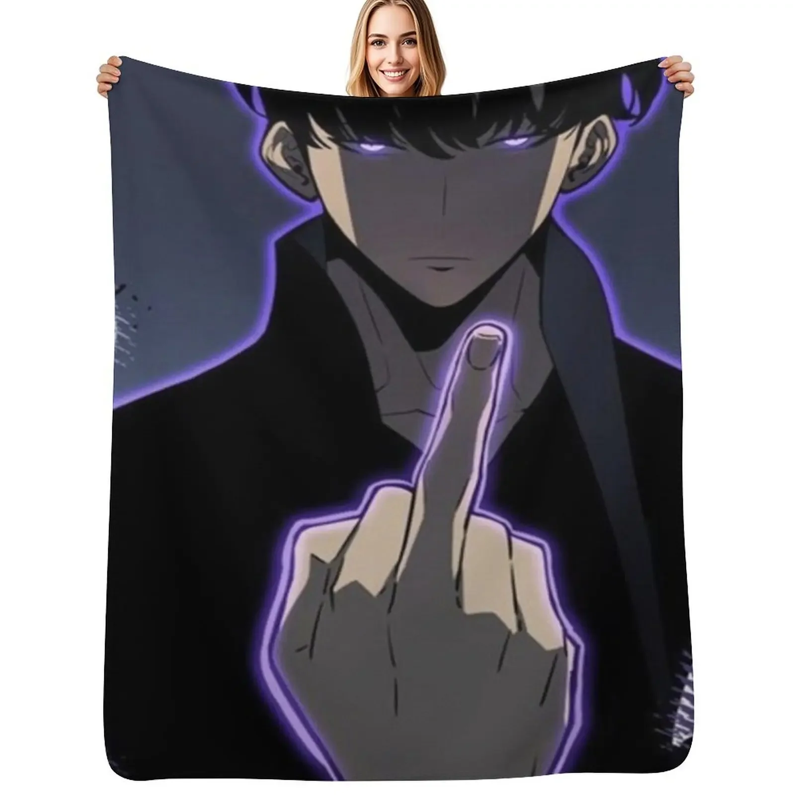 

Sung Jin Woo Middle Finger Throw Blanket Flannels Camping Summer Beddings Bed Blanket