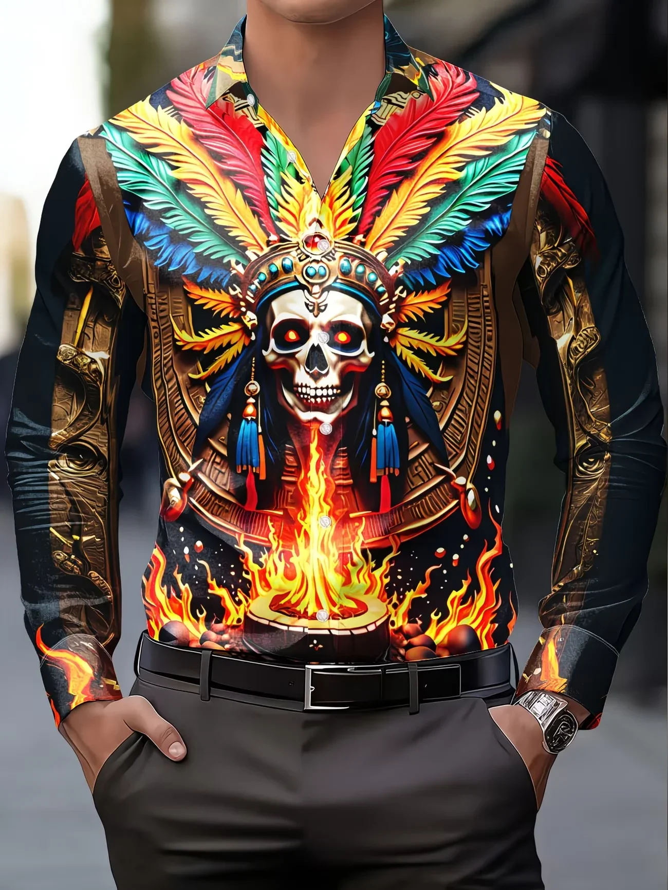 3D Printed Retro Butterfly Manuscript Men's Long Sleeved Collar Shirt Casual Clothing