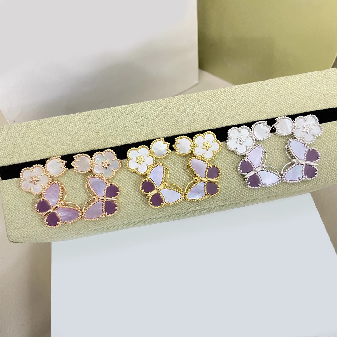 925 sterling silver Clover earrings woman luxury fashion natural stone butterfly Jewelry for Ladies, new arrival 2026