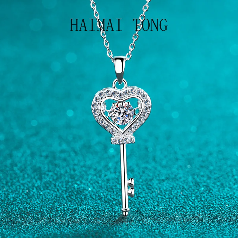 

HAIMAITONG pt950 Platinum Lock Love Necklace set lady engagement 50 min smart Moissanite necklace gift