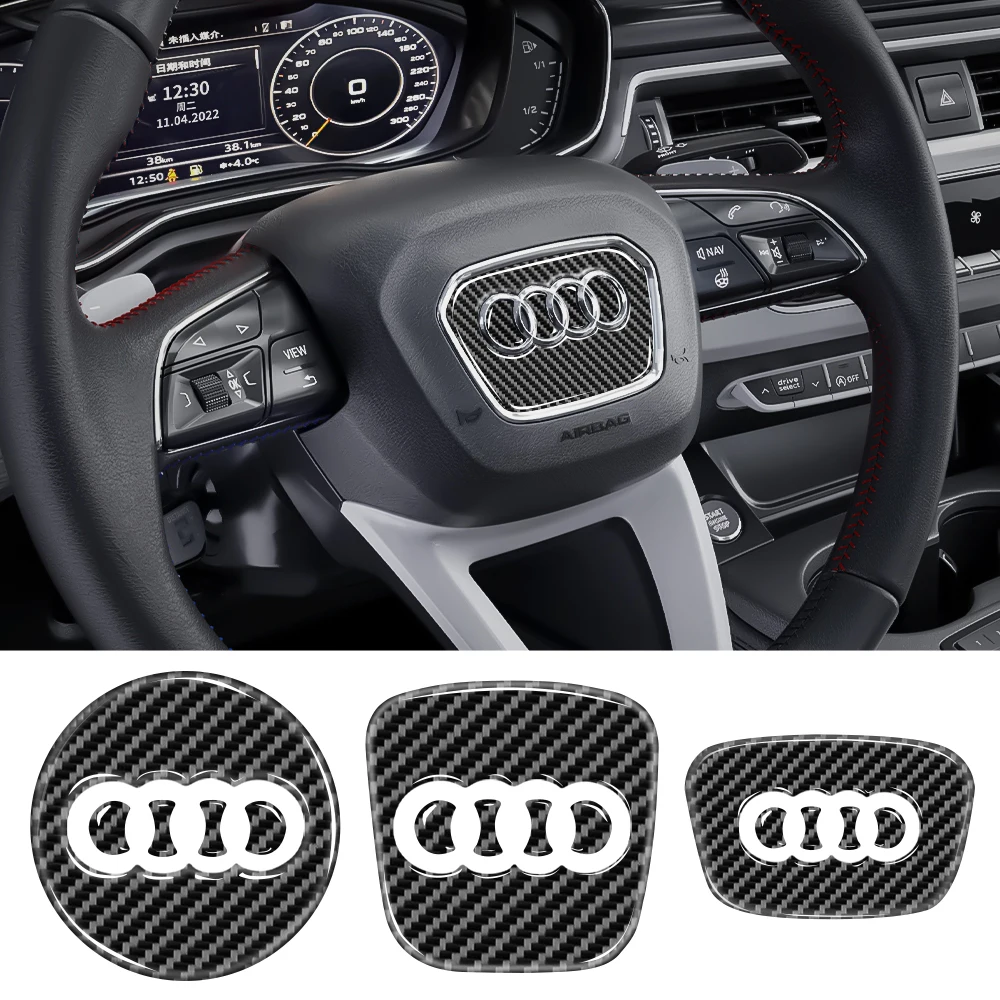 Auto Carbonfaser Lenkrad-Emblem-Abdeckung Aufkleber Auto-Styling-Zubehör für Audi Sline A3 A6L A4L Q3 Q5 Q7 Q2L