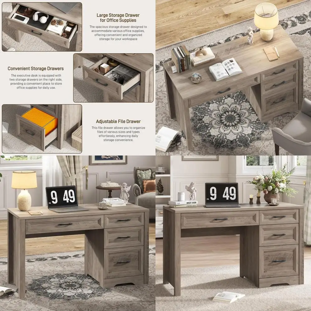 

Ample Storage Wood Home Office Desk with Spacious Tabletop in Grey