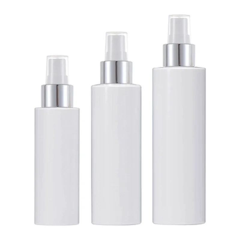 

15Pcs Plastic Bottle White Bottle Shiny Silver Ring 100ml 150ml 200ml Spary Press Pump With Lid Portable Refillable Bottles